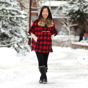 Jcrew buffalo check reversible poncho/coat. NWOT